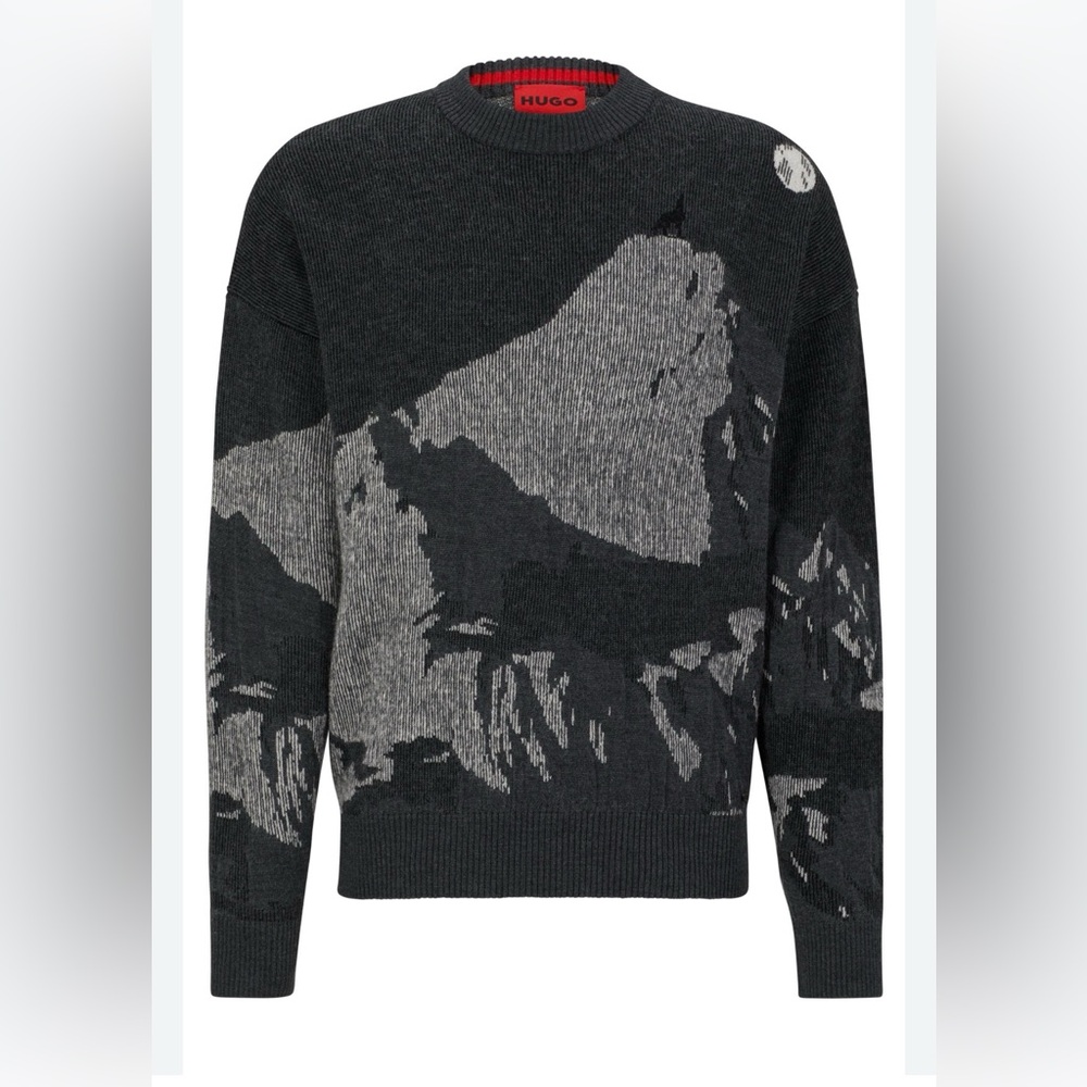 HUGO BOSS Wool-blend Oversize Fit Sweater Seasonal Jacquard In black & dark grey - Picture 10 of 10